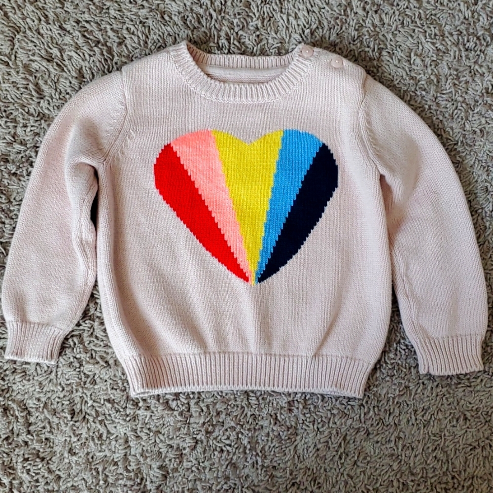 Gymboree baby. 6-12 m multi colored heart on pale pink sweater